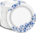 Charmount Paper Plates Bulk 8.5 Inch, 150pcs Disposable Plates, Blue Paper Plates for Parties and Daily Use, Soak Proof, Cut Proof, Flower Printed