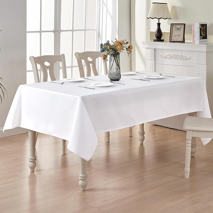 BALCONY & FALCON Rectangle Tablecloth Waterproof and Stain-Resistant Oxford Table Cloth Machine Washable Table Cover for Weddings Holidays Restaurants Parties and Gardens(White, 55x95)