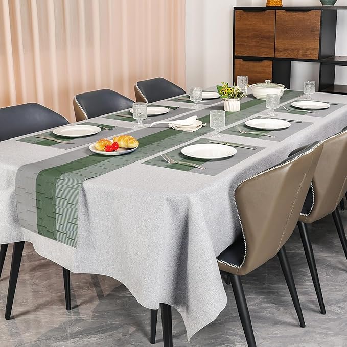 Placemats Set of 6, Vinyl Woven Place Mats Indoor Set of 6 Washable Wipeable PVC Table Mats Heat-Resistant Non Slip Placemat for Kitchen Dining Outdoor Table (Gray Sage Green, Set of 6)