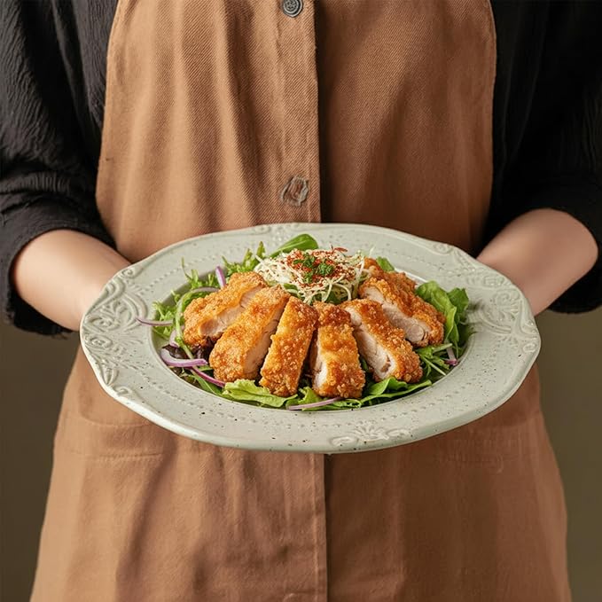 salad plates set of 4, 10.5 inch Reactive Glaze Stoneware Dinner Dish Set for Dessert, Salad, Appetizer, platos de ceramica Dishwasher & Oven Safe, Scratch Resistant-Sesame White