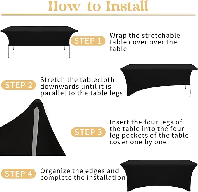HAISIWLKJ 6 Pack Table Cloth 8ft Black Tablecloths for Rectangle Folding Table Spandex Fitted Stretch Cover Wrinkle Resistant Washable Protector for Party, Wedding, Banquet, Festival.