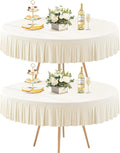 2 Pack Ivory Spandex Round Tablecloths for 72in Table, Stretchy Fitted 6FT Round Table Cloths, Wrinkle Free Table Cover with Skirt for Wedding Birthday Party Bridal Shower Banquet
