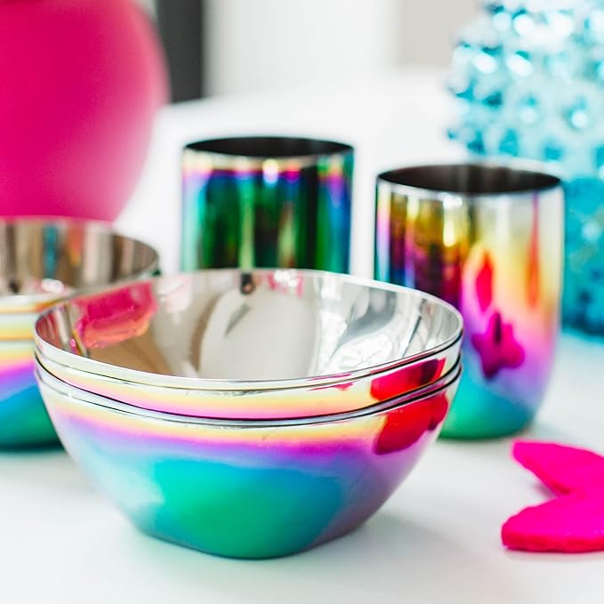 Ahimsa Stainless Steel Kids Bowl, Durable Pediatrician Designed Toddler Snack Bowls, 12oz, Premium Non Toxic Metal, Easy to Clean & Dishwasher Safe, Rainbow