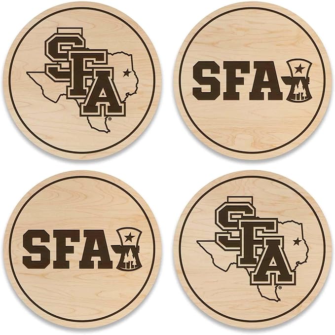 LazerEdge Stephen F. Austin Lumberjacks Wooden Coaster Set - Maple Wood - Officially Licensed Product - 4-Pack
