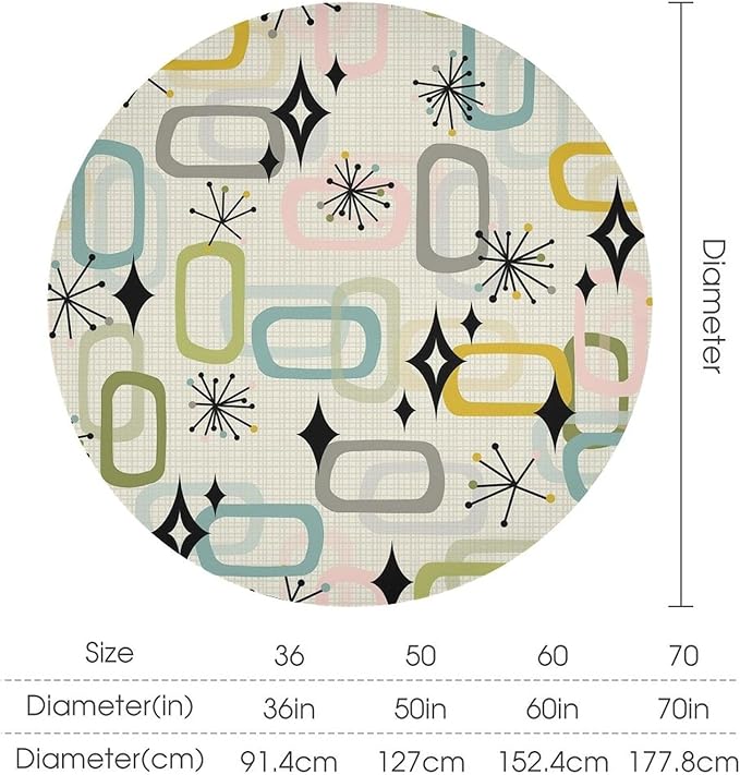 Mid Century Modern Round Tablecloth, Geometry Bohemian Retro Abstract Tablecloth for Home Party Dining Room Kitchen Decor 36Inch(90cm)