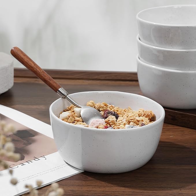 6inch Ceramic Bowl Sets,Stoneware Kitchen Bowl,Porcelain Bowls Set of 4 for Soup, Cereal, Oatmeal, Fruit, Rice - Dishwasher & Microwave Safe,White