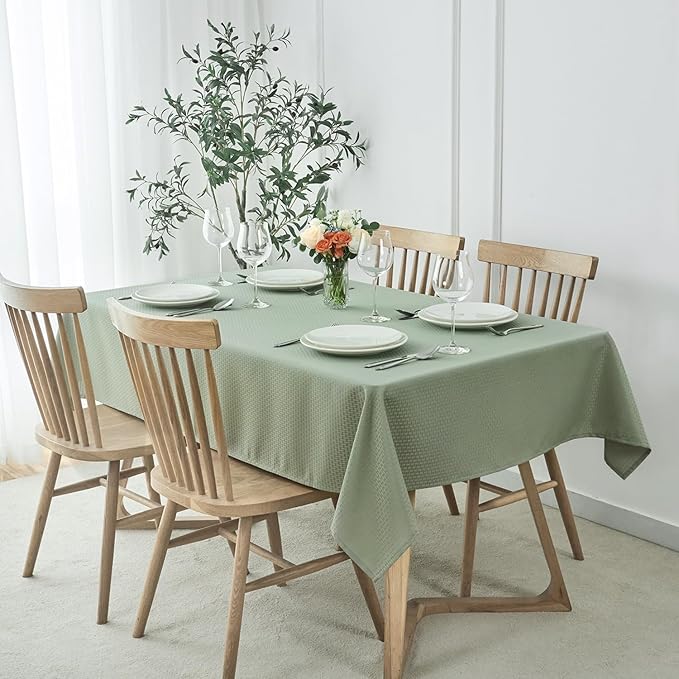 maxmill Weaved Texture Tablecloth Water Resistance Antiwrinkle Spillproof Soft Washable Table Cloth for Dining Room, Buffet Banquet Parties Holiday Dinner, Rectangular 60 x 108 Inch, Sage Green