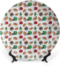 Decorative Plates, American Football Print Ornament, Cartoon Style Rugby Icons Balls American, 7 Inch, 1 Plate with 1 Display Stand, Multicolor