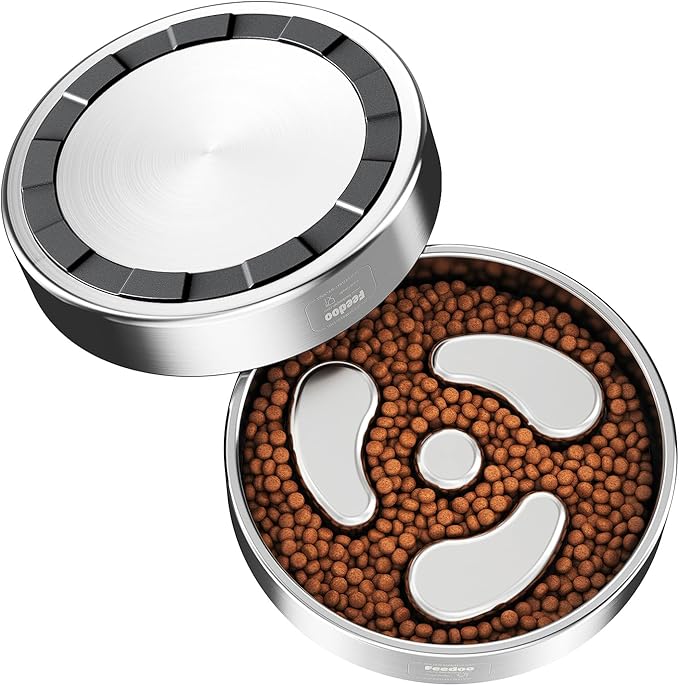 Slow Feeder Dog Bowl-1Cup for Small Puppy, Double-Layer 304 Stainless Steel Puzzle Bowl, Anti-Choking for Fast Eaters, Non-Slip Base, Dishwasher Safe [2Pack]