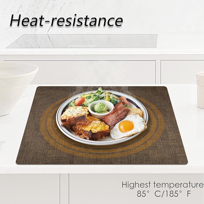 Placemats Set of 6 Faux Leather Heat Resistant Tables Mats Waterproof Oilproof Wipeable Reversible Anti-Slip Place Mats for Kitchen/Dining/Party/Outdoor 11.8" x 16.9", Brown