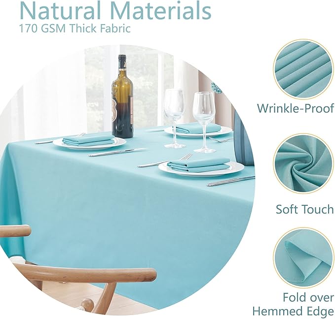 Rectangle Tablecloth Waterproof 60x84 inch Linen Textured Table Cloth Stain and Wrinkle Resistant Washable, Decorative Fabric Table Cover for Dining, Party and Camping, Aqua