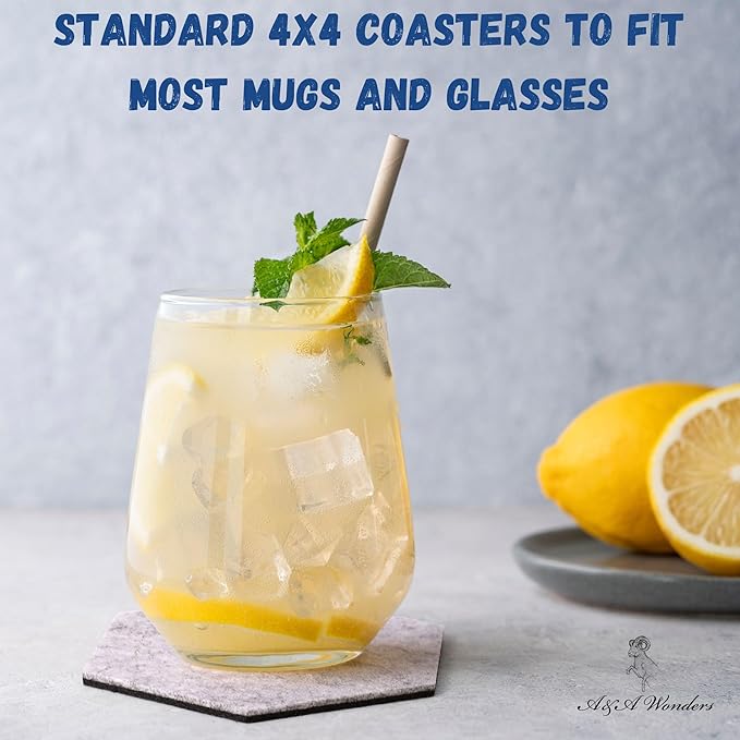 A&A Wonders Premium Felt Coasters for Drink, Two-Tone Reversible, Absorbent Felt Protects Furniture, Table, Anti Slip, Suitable for Drinks & All Table Types (Light Gray/Dark Gray, Hexagon 12 Pack)