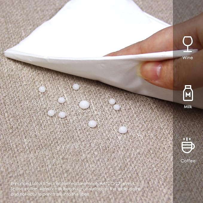 BALCONY & FALCON Round Tablecloth Washable Wrinkle Resistant and Water Proof Table Cloth Decorative Linen Fabric Tablecloths for Dining Parties Kitchen Wedding and Outdoor Use (Beige, 107" Round)