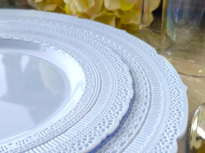 " OCCASIONS " 960pcs set (120 Guests) Extra Heavyweight Vintage Wedding Disposable/Reusable Plastic Plates -120x11'' +120x8.25''+Silverware+Cups+Napkins (Chateau Collection Blue)