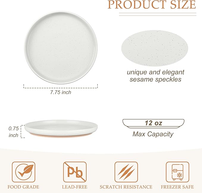 LIANYU Stoneware Dinner Plates Set of 6, 7.75 Inch Small Ceramic Salad Dessert Plate for Kitchen, Porcelain Round Serving Dishes Set, Oven, Microwave & Dishwasher Safe, Scratch Resistant, Snowy White