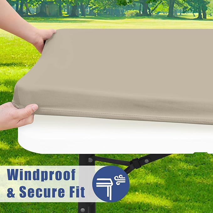 Spandex 6 Foot Rectangle Table Cloth 2 Pack, Elastic Fitted Tablecloths for Picnic, Stretch Washable Patio Table Cover for Outdoor, Camping, Banquet and Parties (Taupe, 30"x72")