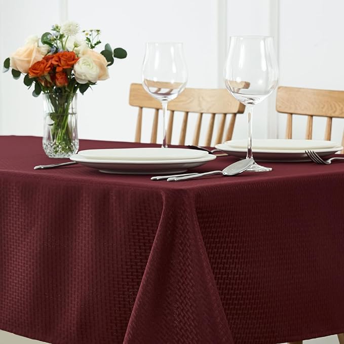 maxmill Rectangle Tablecloth Weaved Pattern Waterproof Spillproof Wrinkle Free Table Cloth, Kitchen Dining Tabletop Decoration, Fabric Table Cover for Holiday Parties, 52 x 70 Inch, Burgundy