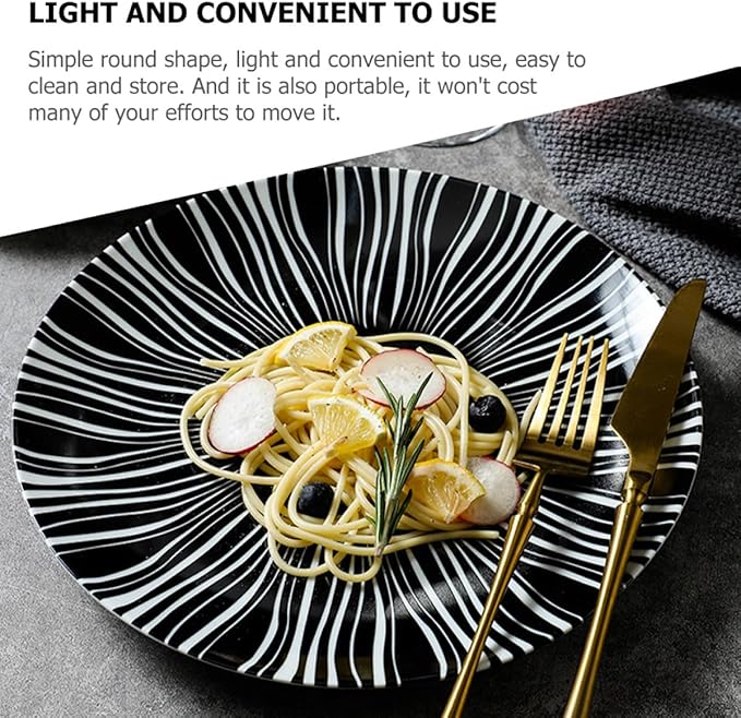 PRETYZOOM Nordic Style 10-inch Ceramic Dinner Plate with Black Striped Pattern, Western Pasta and Dessert Plate for Restaurant and Home Serving