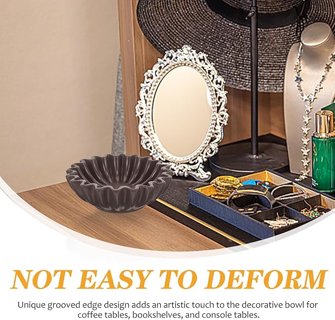 jojofuny Decorative Wavy Edge Bowl 6-inch Black Resin Snack Container Jewelry and Key Storage Holder Multipurpose Organizer for Living Room Tabletop Home Décor