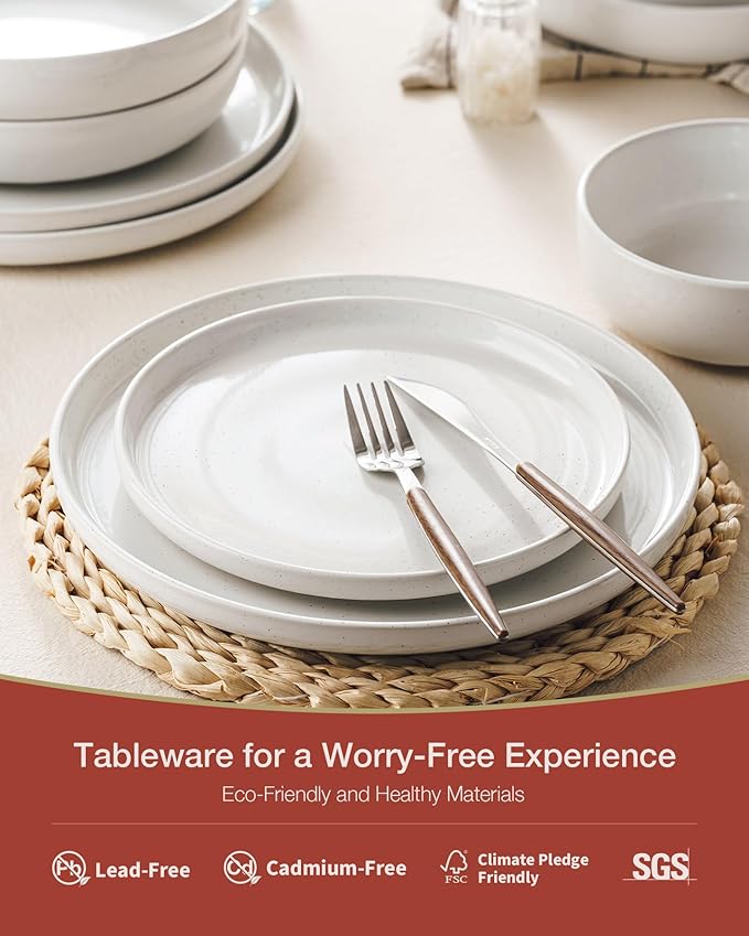 Famiware Milkyway Stoneware Dinnerware Sets with Mugs, Service for 6 (24 Pieces), Plates and Bowls Sets -Scratch Resistant, Microwave and Dishwasher Safe Dishes Set, White