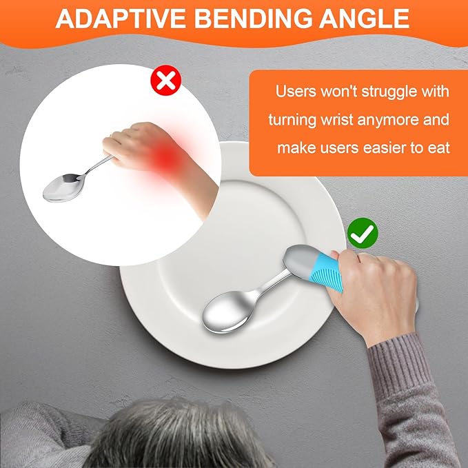 Weighted & Swivel Adaptive Utensils for Hand Tremors,Parkinson‘s - Comfort Grip Silverware Set, Eating Aids for Arthritis, Elderly & Weak Hands (Spoon & Fork)