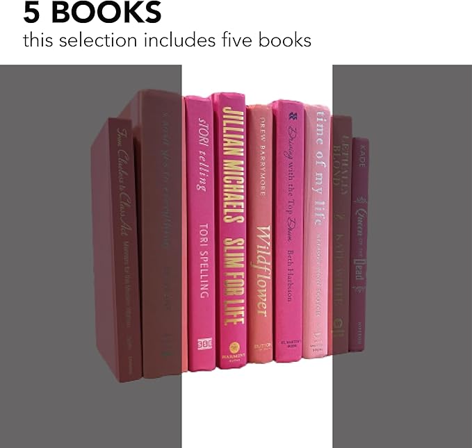 Real Books by Color® (Set of 5, Pink) Decorative Bookshelf Home Decor Shelf Styling Photo Prop