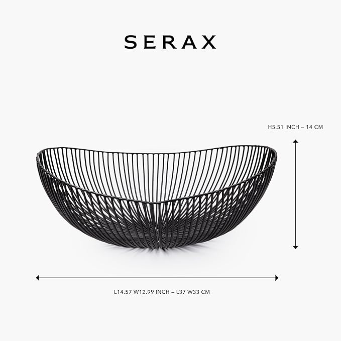Serax Home Decor Fruit Bowl | Metal sculptures interior accessories by Antonino Sciortino | Oval Black Iron Kitchen Basket | Modern House Decor or Kitchen Storage for Counter and Table