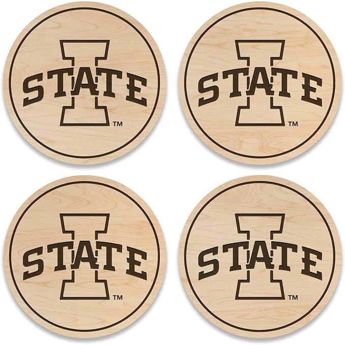 LazerEdge Iowa State Cyclones Wooden Coaster Set - Maple Wood - Officially Licensed Product - 4-Pack