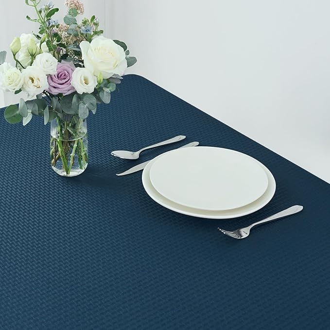 maxmill Square Jacquard Tablecloth Waterproof Spillproof Wrinkle Resistant Soft Weaved Design Table Cloth for Dinner and Party Washable Fabric Cover, Indoor Outdoor Use, 60 x 60 Inch, Navy Blue