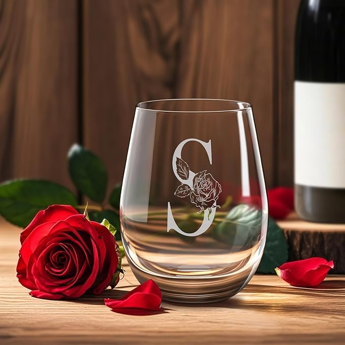 Valentines Day Gifts for Her, Gifts for Women Her Friend Mom Grandma Wife Sister Bridesmaid Nurse, Birthday Galentines Mothers Day Christmas, Personalized Initial Customized Wine Glasses 18OZ(S)