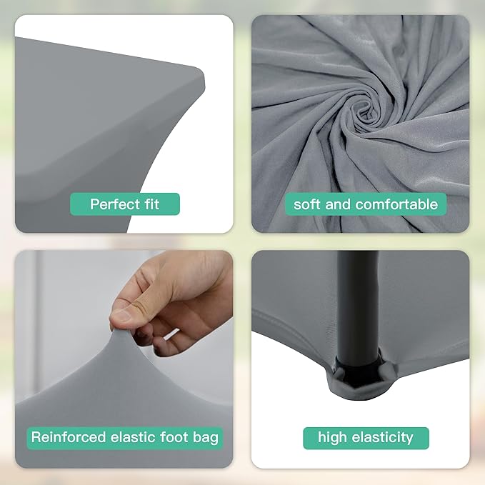6FT Table Cloth for Rectangular Fitted Events Stretch Grey Table Covers Washable Spandex Tablecloth Protector for Party, Wedding, Cocktail, Banquet, Festival