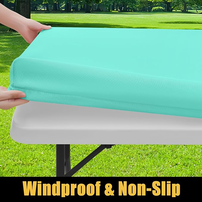 Smiry Rectangle Picnic Table Cloth, Waterproof Elastic Fitted Tablecloths for 5 Foot Tables, Washable Polyester Table Cover for Camping, Indoor and Outdoor (Aqua, 30"x60")