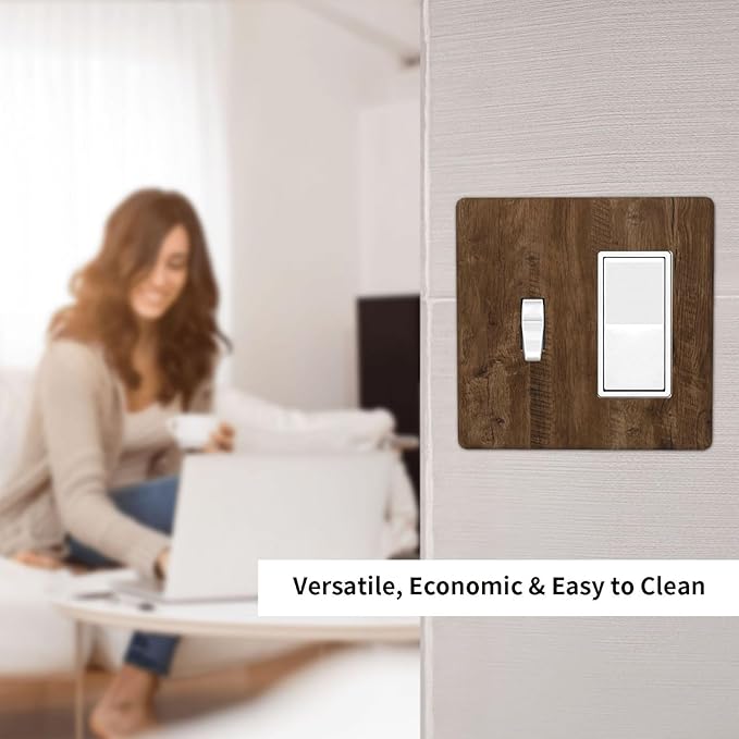 Light Switch Cover Brown Rustic Wood Grain Farmhouse 2 Gang Toggle Rocker Combo Socket Cover Wall Plates Decorative Switch Plates and Outlet Covers for Cabin Bedroom Decor