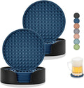 Coasters for Drinks, Silicone Coasters Set of 12 with ABS Holder, Outdoor Coaster for Coffee Table, Non-Slip Rubber Table Cup Mat Desk, Heat Resistant & Scratch-Proof (Navy Blue)