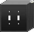 LIDER Double Toggle Switch Acrylic Wall Plate, Mirrored Dual Light Switch Plate, Plexiglass Switch Cover, Reflective Finish, Modern Decoration Upgrade, Oversized 2-Gang 5.25" x 5.25", Black, 5 Pack