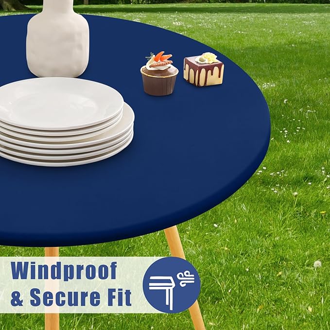 Round Spandex Tablecloth, Elastic Fitted Waterproof Tablecloths for 25"-30" Tables, Stretch Washable Picnic Table Cover for Camping, Dining, Indoor and Outdoor, Navy