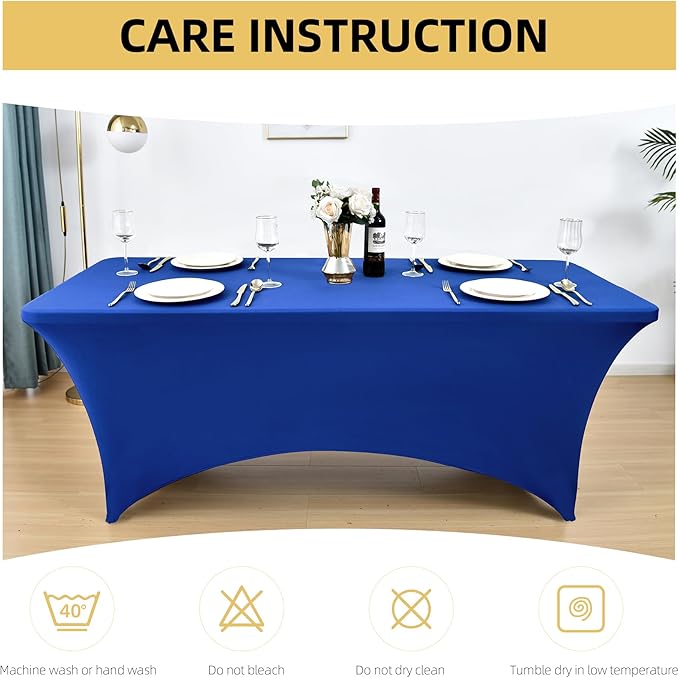 6-Pack 6ft Spandex Table Covers for Rectangle Standard Folding Tables - Wrinkle Resistant Stretch Tablecloths - Ultimate Fitted Table Protector for Parties, Trade Shows, Wedding