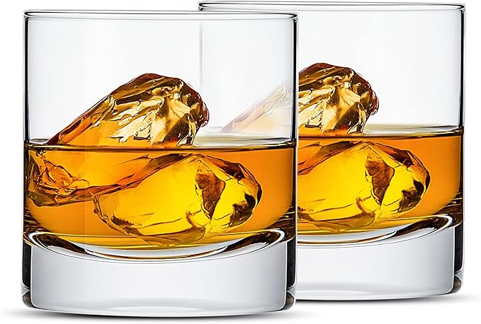 LUXU Crystal Whiskey Glasses, 13oz Heavy Base Old Fashioned Rocks Glasses - Lowball Bar Glasses for Bourbon, Scotch Whiskey, Cocktails, Cognac - Large Cocktail Tumblers Set of 2
