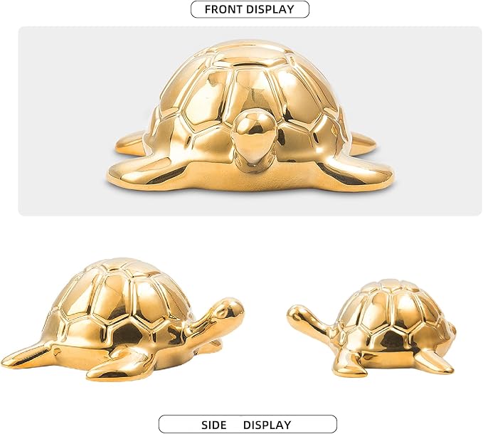 Golden Turtle Statue Set,Sculptures Gold Turtle Ornament Ceramic Statue Home Accessories Gold Desk Home Indoor Decorative Collectible Decor or Elders (3 Pieces)
