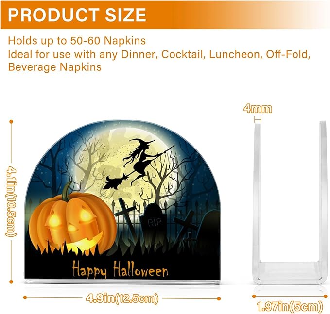 Napkin Holder Halloween Witch Pumpkin Crystal Clear Acrylic Napkin Holders, Paper Napkin Holder Dining Table Dispenser for Kitchen Restaurant Home Decor Bar Accessories
