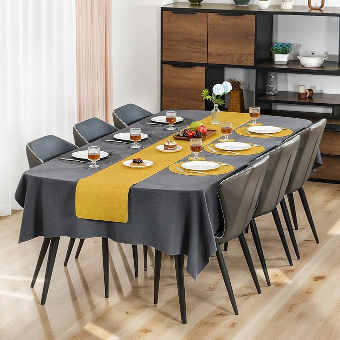 Myir JUN Round Placemats Dual Sided, Faux Leather Place Mats Set of 4 Indoor Placemats for Dining Table Outdoor Placemats Non-Slip Washable Table Mats (Set of 8, Gray Yellow)