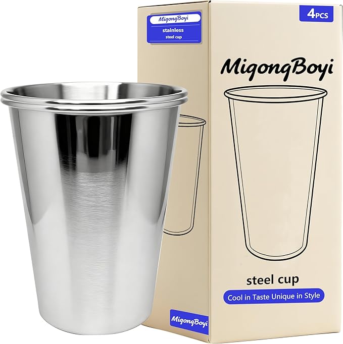 20PCS 20-OZ Tainless Steel Cups,Metal Cups, Stainless Steel Pint CupsStackable Unbreakable Drinking Glasses for Party, BBQ Camping, (4)