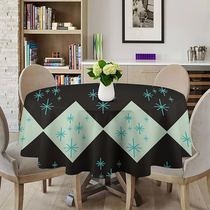 Retro Bohemian Mid Century Round Tablecloth, Abstract Modern Geometric Mid Century Tablecloth for Home Party Dining Room Kitchen Decor 36Inch(90cm)