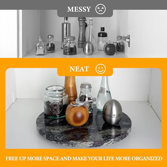Koville 12'' Black Marble Lazy Susan for Dinning, Marble Turntable for Kitchen Counter, Lazy Susans Organizer for Cabinet, Serving Rotation Spinning Tabletop Organizer Swiveling, Spice Rack Storage