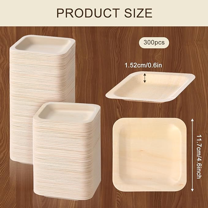 300 Pcs Palm Leaf Plates, 4.6 inch Square Palm Bowls, Alternative to Palm-Plate, Sturdy and Microwave Safe for Birthday Party, Wedding Events, Appetizer, Dessert