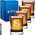 Personalized Shot Glasses Set of 4 Initial and Name 2oz Etched Square Shot Glass Engraved with Custom Text Birthday Gift for Men and Women