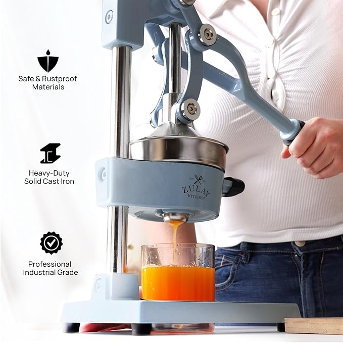 Zulay Kitchen Cast Iron Juicer - Easy-to-Clean Heavy-Duty Manual Juicer, Professional Citrus Juicer - Stainless Steel Lemon Squeezer - Manual Citrus Press & Orange Squeezer - Orange Juicer