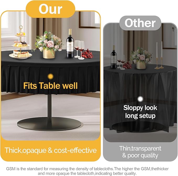 8 Pack Black Spandex Round Tablecloths for 72in Table, Stretchy Fitted 6FT Round Table Cloths, Wrinkle Free Table Cover with Skirt for Wedding Birthday Party Bridal Shower Banquet