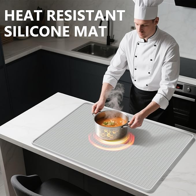 24" x 17" Heat Resistant Mat for Countertop Lanstics Silicone Baking Mat Non-Slip Air Fryer Mats Multipurpose Countertop Protector Microwave Mats Fire Resistant Mat Place Mat for Kitchen Counter