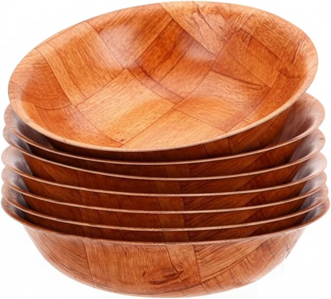 6-inch Wooden Serving Bowl, Set Of 6 | Round | Stackable | EZ To Wash | Great For Salads, Fruits, Snacks, And More [6PK]